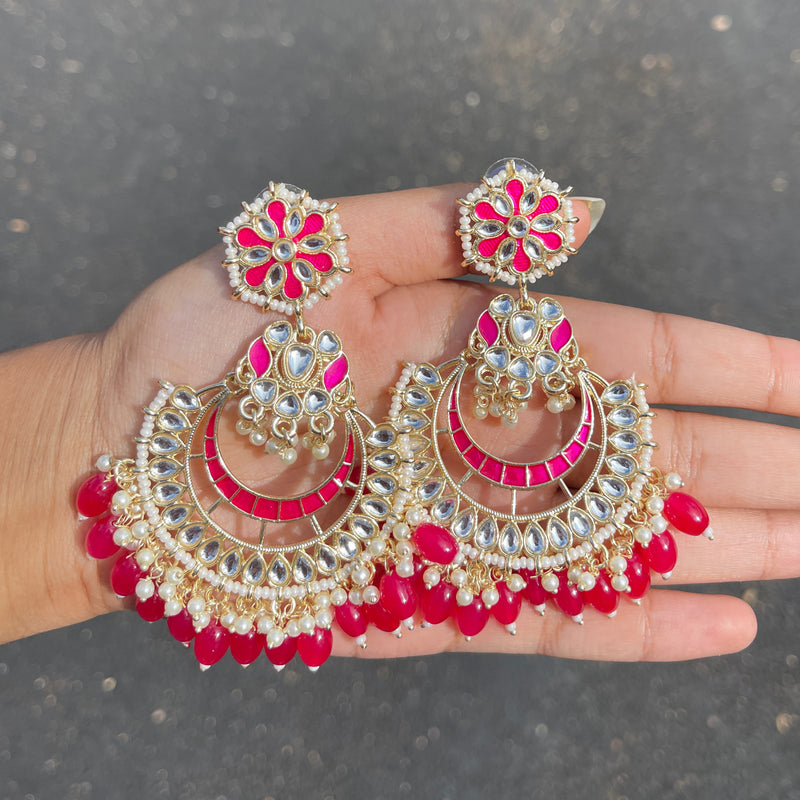Ethnic Indian Gold Plated Long Kundan Earrings Set